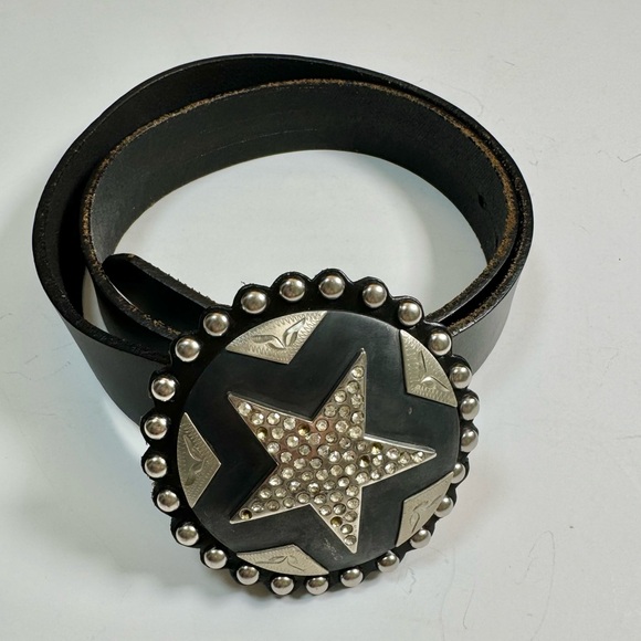 Vintage Cowboy Decor Lonestar Stud Leather Belt  Rhinestone Buckle 36 Studded main image 4
